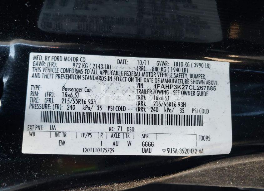 Photo 9 of 2012 Ford Focus SE (VIN 1FAHP3K27CL267885)