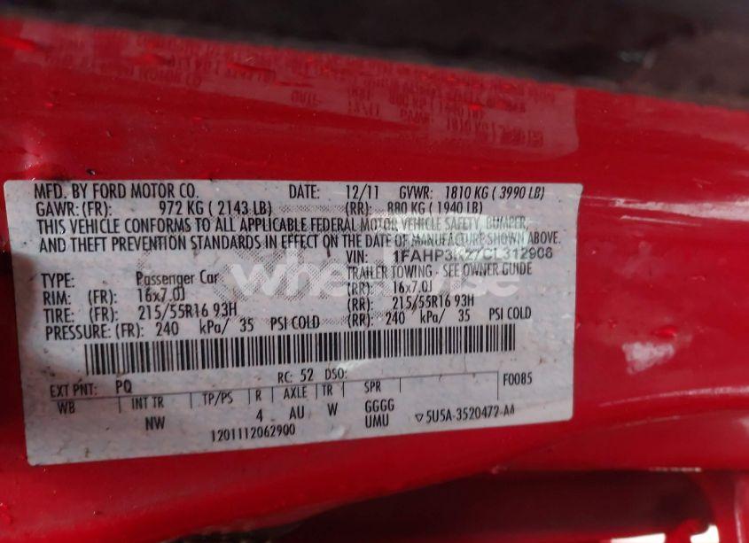 Photo 9 of 2012 Ford Focus SE (VIN 1FAHP3K27CL312906)