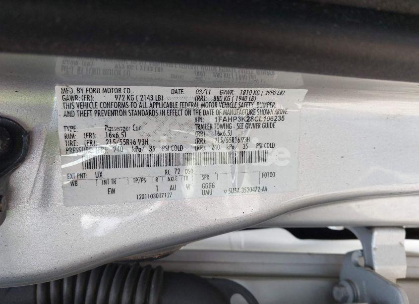 Photo 9 of 2012 Ford Focus SE (VIN 1FAHP3K28CL106235)