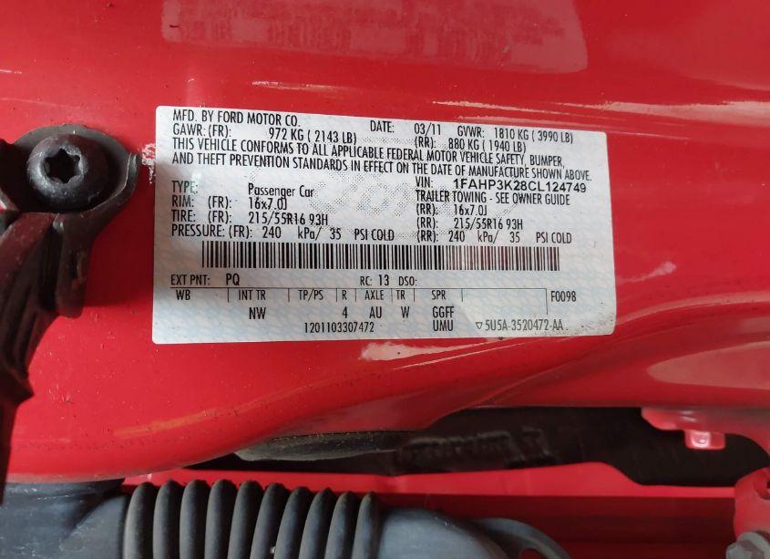 Photo 9 of 2012 Ford Focus SE (VIN 1FAHP3K28CL124749)