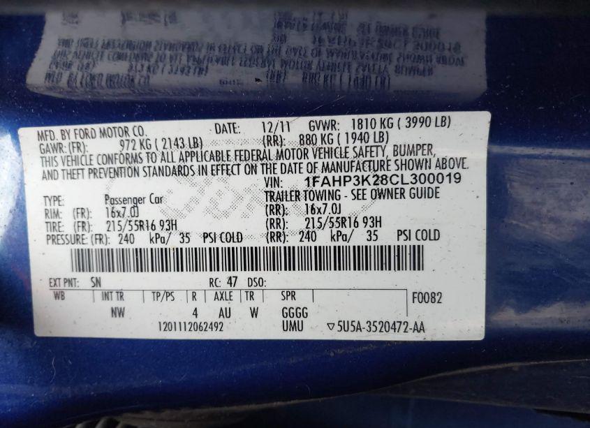 Photo 9 of 2012 Ford Focus SE (VIN 1FAHP3K28CL300019)