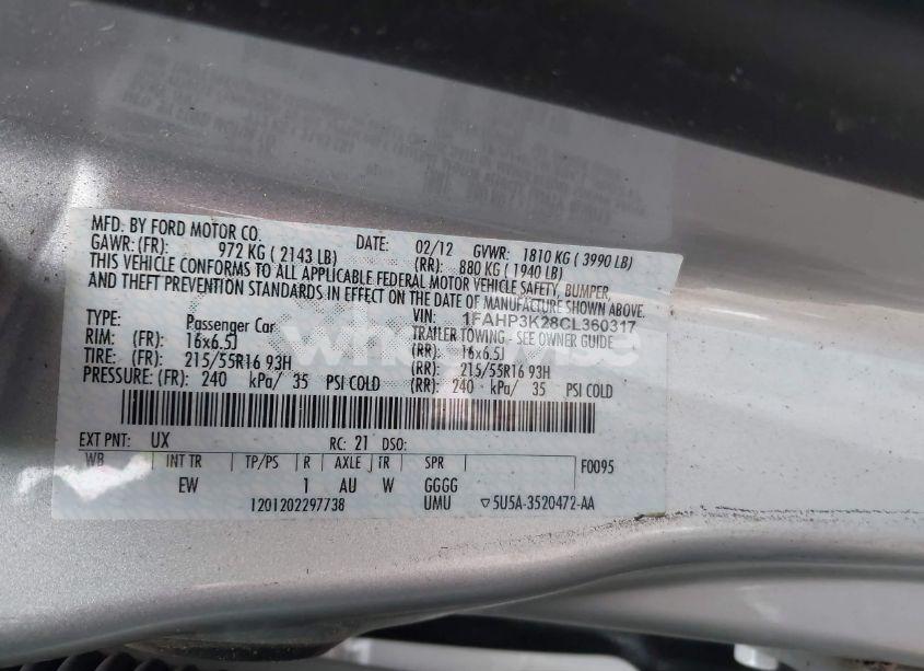 Photo 9 of 2012 Ford Focus SE (VIN 1FAHP3K28CL360317)