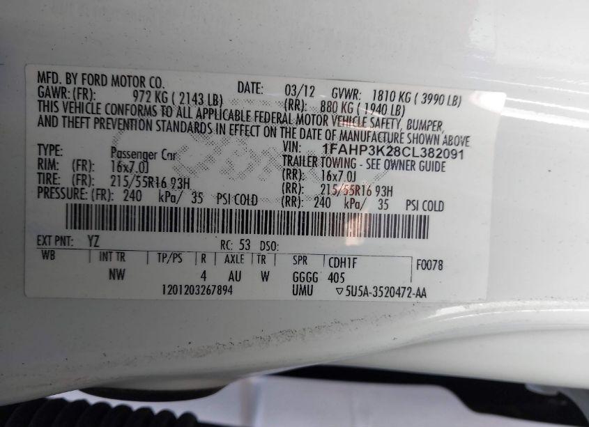 Photo 9 of 2012 Ford Focus SE (VIN 1FAHP3K28CL382091)