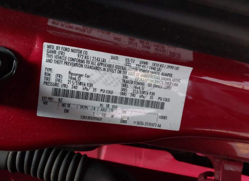 Photo 9 of 2012 Ford Focus SE (VIN 1FAHP3K28CL382186)