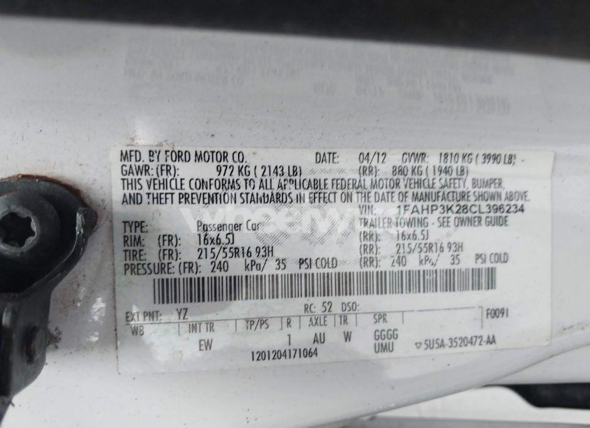 Photo 9 of 2012 Ford Focus SE (VIN 1FAHP3K28CL396234)