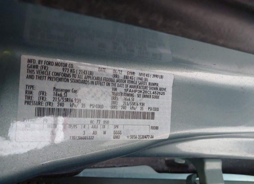 Photo 9 of 2012 Ford Focus SE (VIN 1FAHP3K28CL452625)