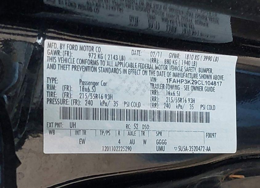 Photo 9 of 2012 Ford Focus SE (VIN 1FAHP3K29CL104817)