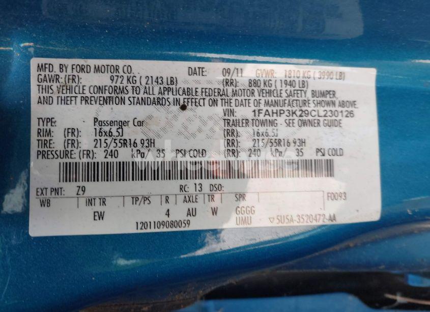 Photo 9 of 2012 Ford Focus SE (VIN 1FAHP3K29CL230126)