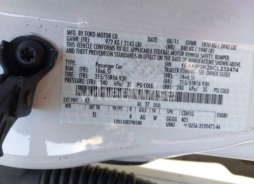 Photo 9 of 2012 Ford Focus SE (VIN 1FAHP3K29CL232474)