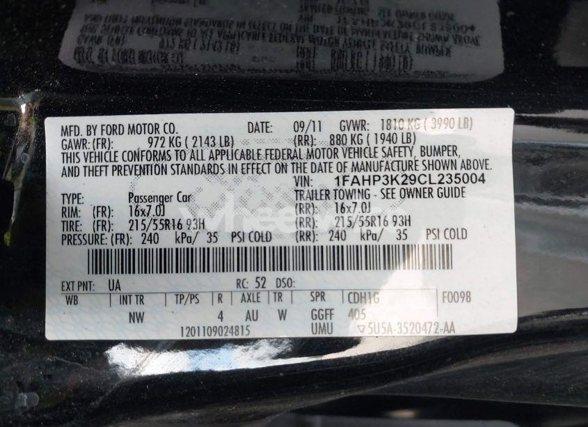 Photo 9 of 2012 Ford Focus SE (VIN 1FAHP3K29CL235004)