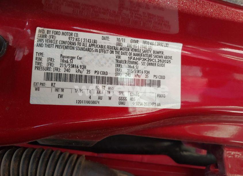 Photo 9 of 2012 Ford Focus SE (VIN 1FAHP3K29CL262025)