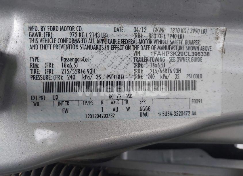 Photo 9 of 2012 Ford Focus SE (VIN 1FAHP3K29CL396338)