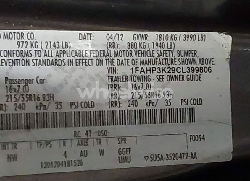 Photo 9 of 2012 Ford Focus SE (VIN 1FAHP3K29CL399806)