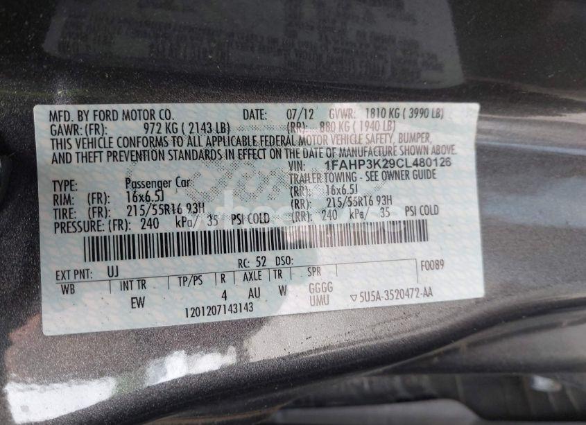 Photo 9 of 2012 Ford Focus SE (VIN 1FAHP3K29CL480126)