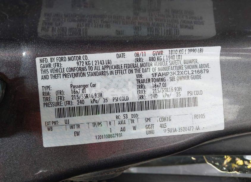 Photo 9 of 2012 Ford Focus SE (VIN 1FAHP3K2XCL216879)