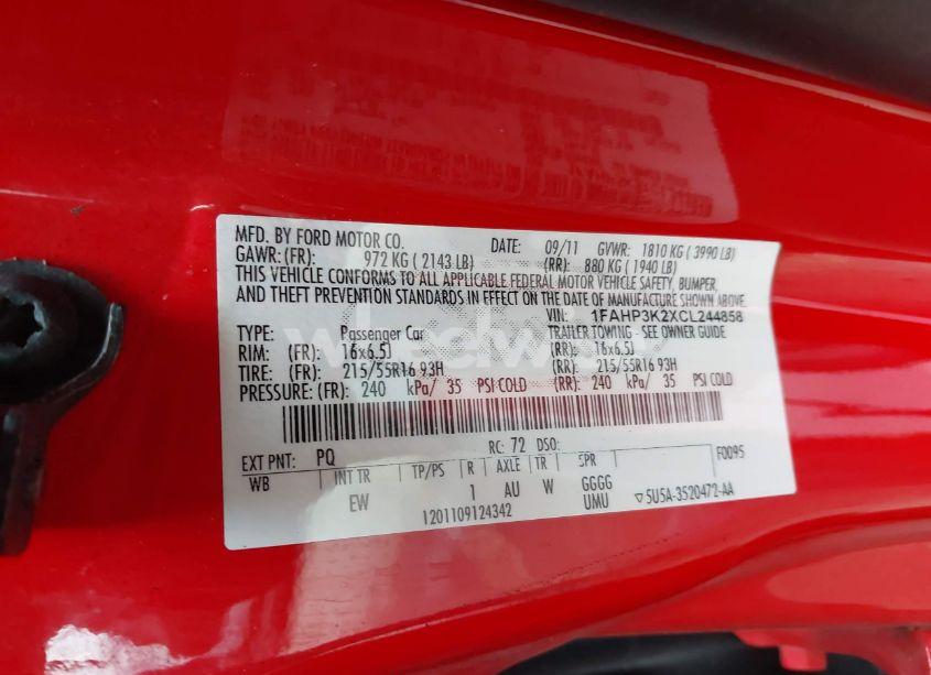 Photo 9 of 2012 Ford Focus SE (VIN 1FAHP3K2XCL244858)