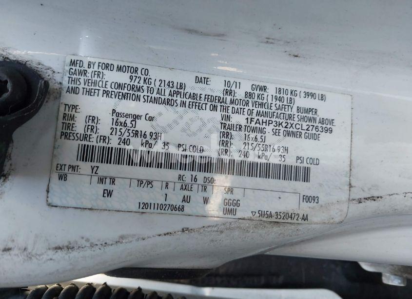 Photo 9 of 2012 Ford Focus SE (VIN 1FAHP3K2XCL276399)