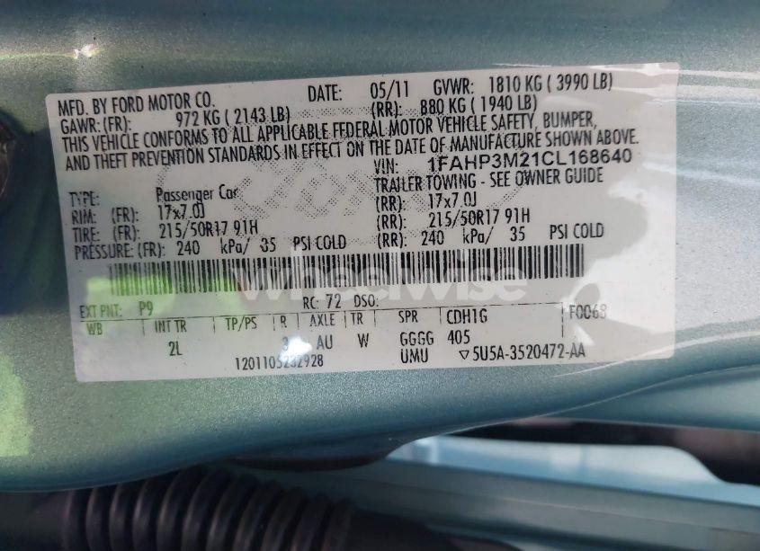 Photo 9 of 2012 Ford Focus SEL (VIN 1FAHP3M21CL168640)