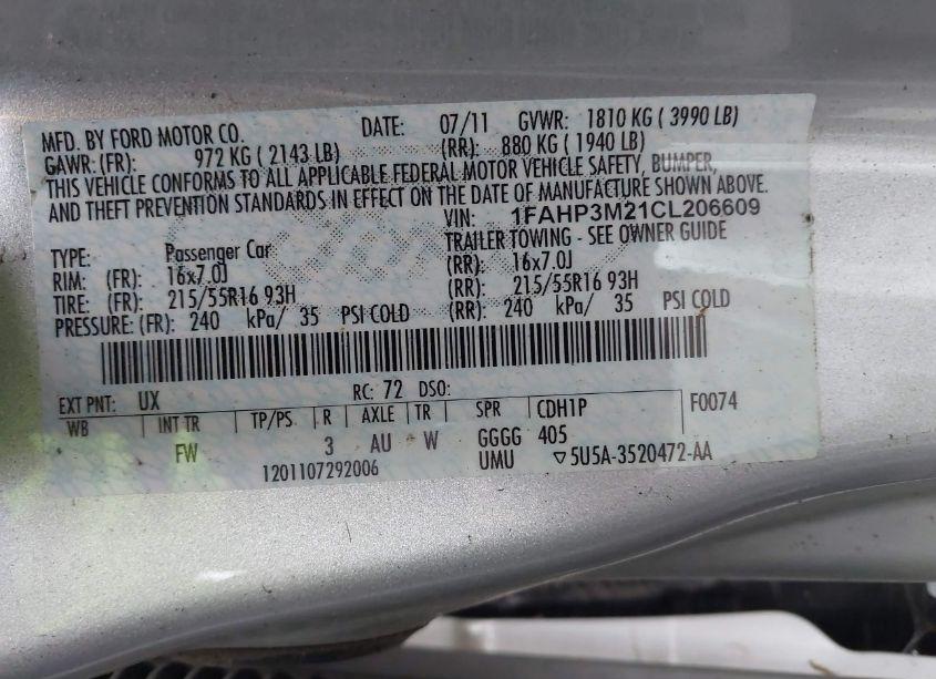 Photo 9 of 2012 Ford Focus SEL (VIN 1FAHP3M21CL206609)