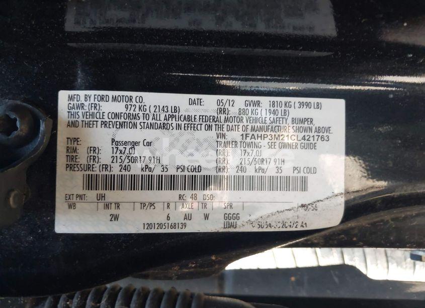 Photo 9 of 2012 Ford Focus SEL (VIN 1FAHP3M21CL421763)