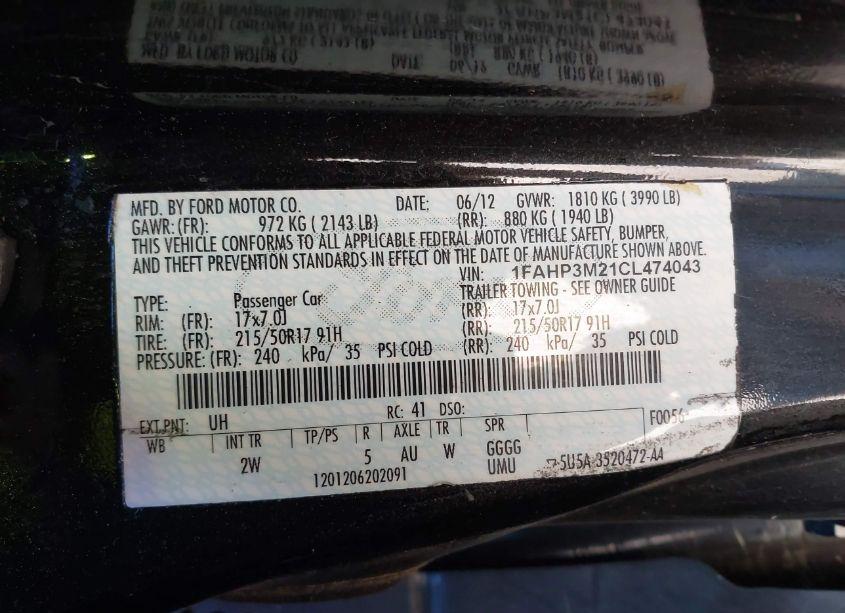 Photo 9 of 2012 Ford Focus SEL (VIN 1FAHP3M21CL474043)