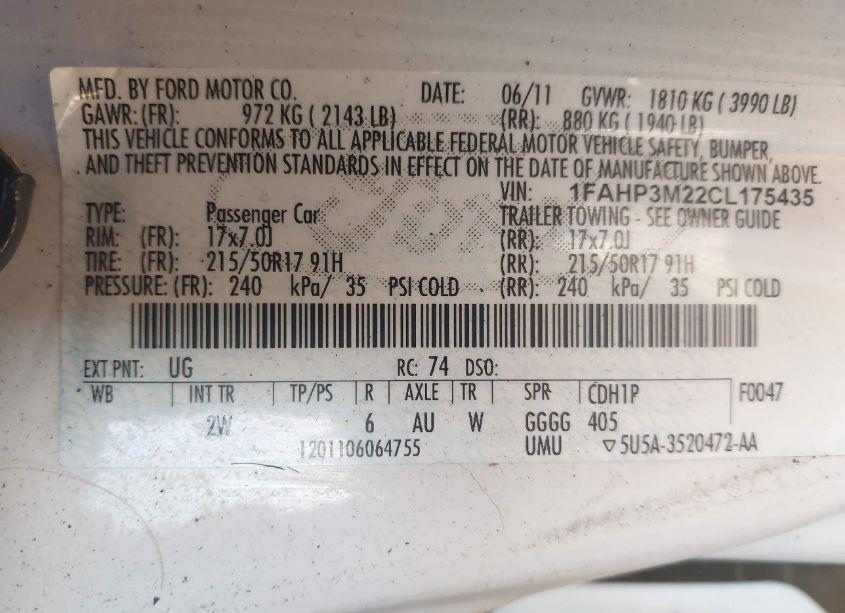 Photo 9 of 2012 Ford Focus SEL (VIN 1FAHP3M22CL175435)