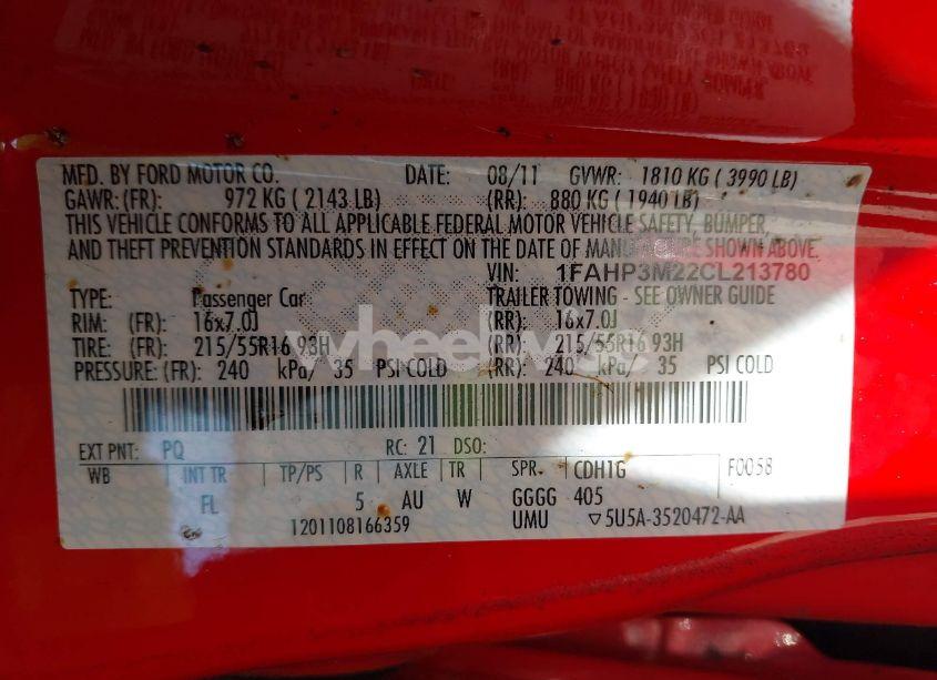 Photo 9 of 2012 Ford Focus SEL (VIN 1FAHP3M22CL213780)