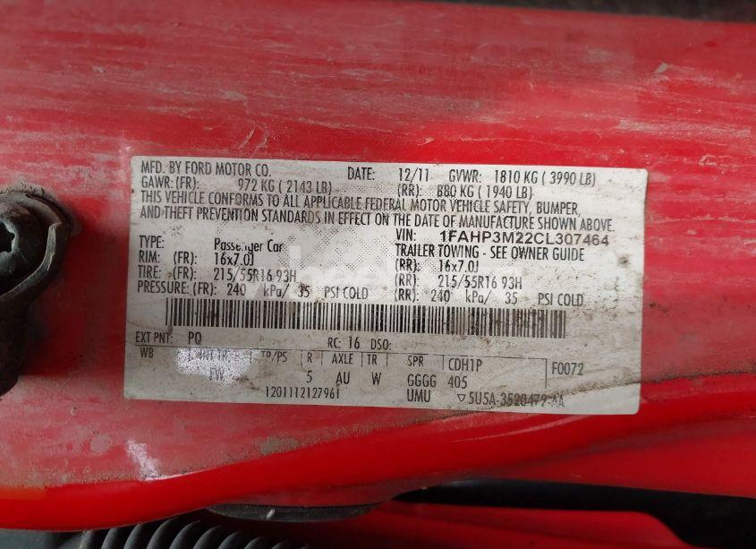 Photo 9 of 2012 Ford Focus SEL (VIN 1FAHP3M22CL307464)