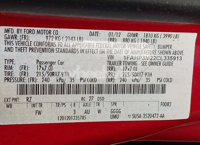 Photo 9 of 2012 Ford Focus SEL (VIN 1FAHP3M22CL335913)