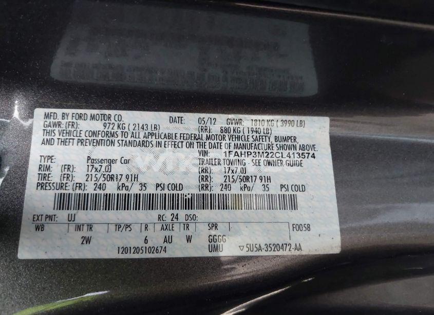 Photo 9 of 2012 Ford Focus SEL (VIN 1FAHP3M22CL413574)