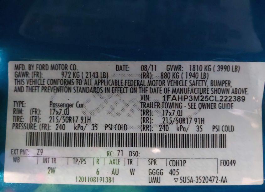 Photo 9 of 2012 Ford Focus SEL (VIN 1FAHP3M25CL222389)