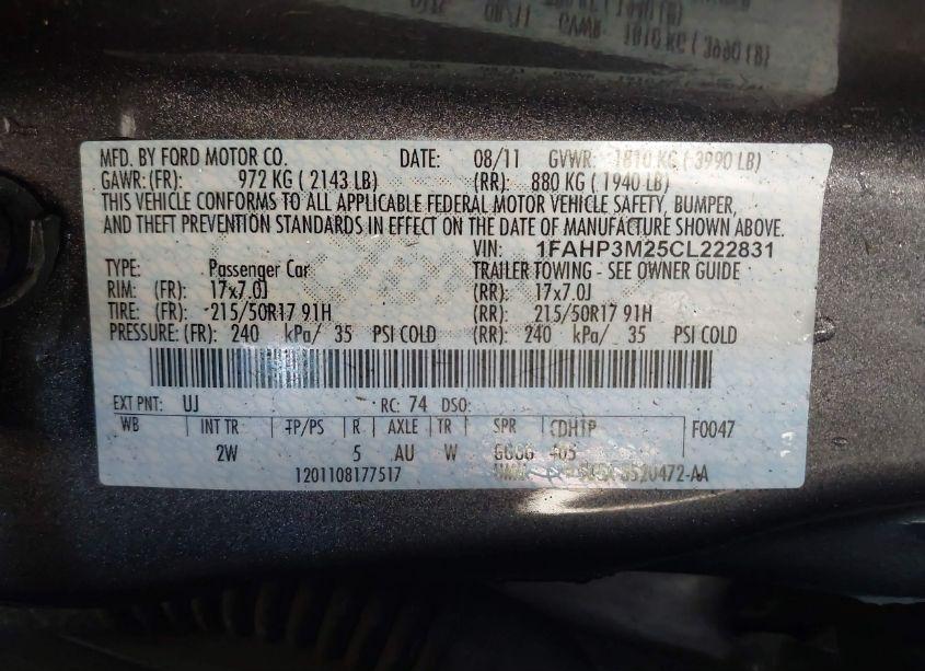 Photo 9 of 2012 Ford Focus SEL (VIN 1FAHP3M25CL222831)