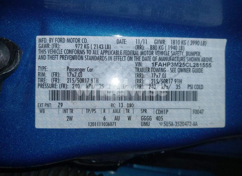 Photo 9 of 2012 Ford Focus SEL (VIN 1FAHP3M25CL281555)