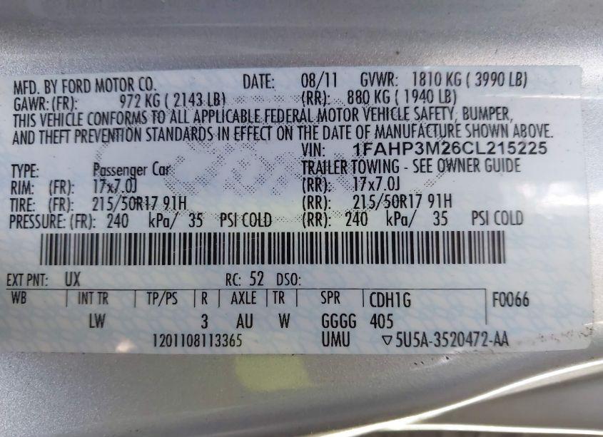 Photo 9 of 2012 Ford Focus SEL (VIN 1FAHP3M26CL215225)