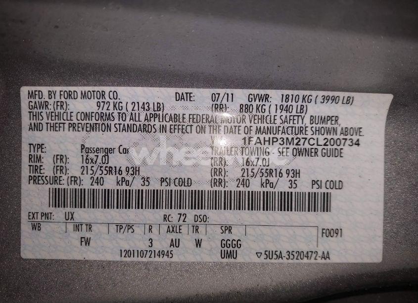 Photo 9 of 2012 Ford Focus SEL (VIN 1FAHP3M27CL200734)