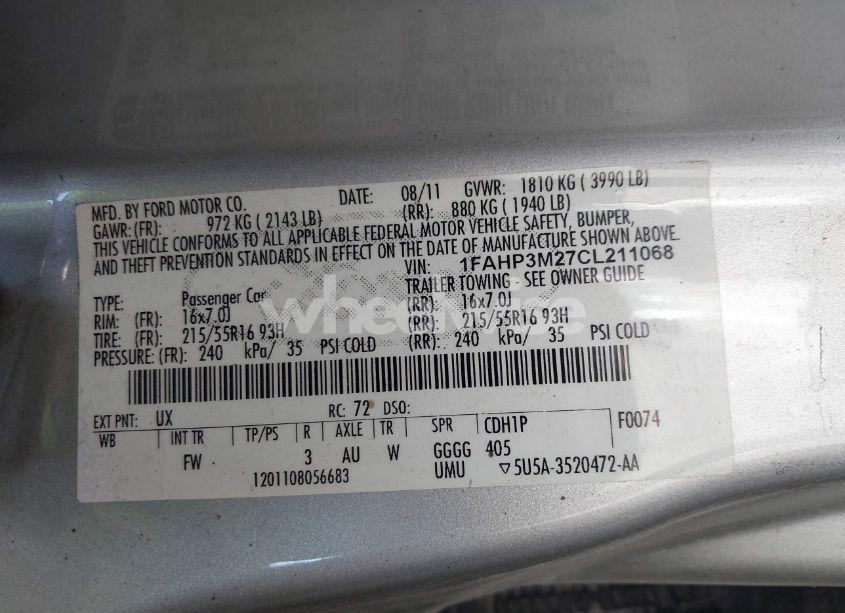 Photo 9 of 2012 Ford Focus SEL (VIN 1FAHP3M27CL211068)