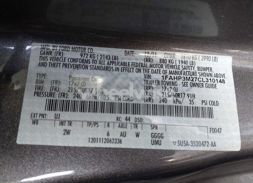 Photo 9 of 2012 Ford Focus SEL (VIN 1FAHP3M27CL310148)