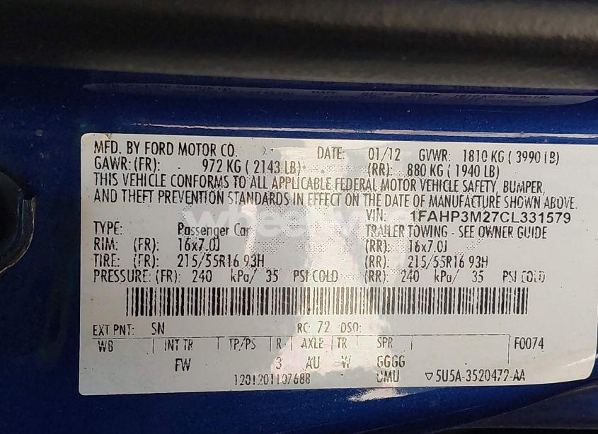 Photo 9 of 2012 Ford Focus SEL (VIN 1FAHP3M27CL331579)