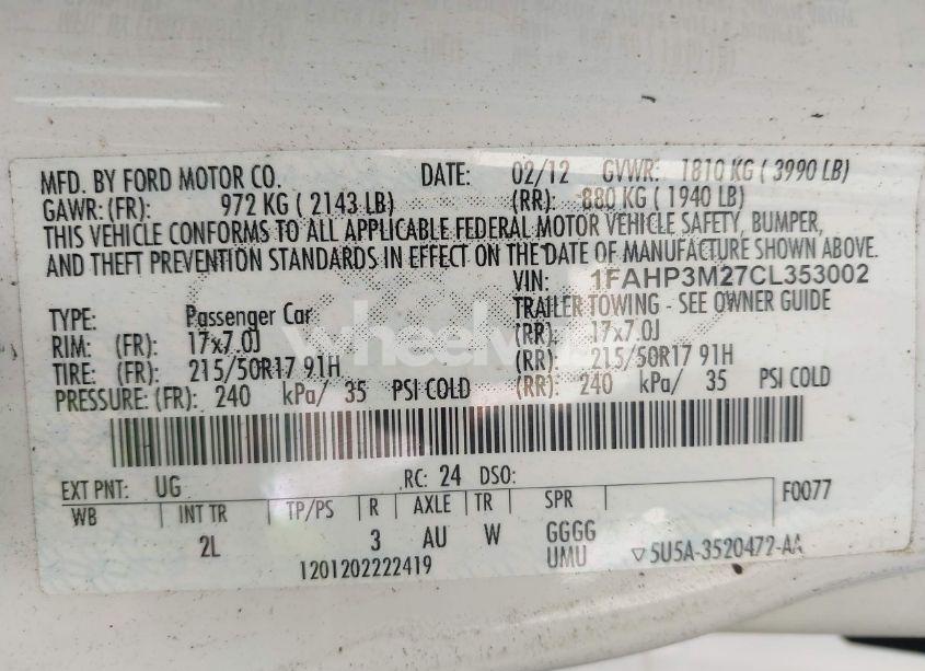 Photo 9 of 2012 Ford Focus SEL (VIN 1FAHP3M27CL353002)