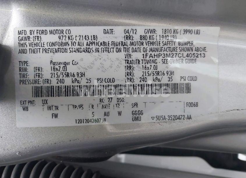 Photo 9 of 2012 Ford Focus SEL (VIN 1FAHP3M27CL405213)