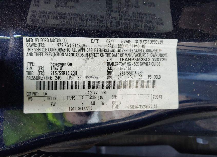 Photo 9 of 2012 Ford Focus SEL (VIN 1FAHP3M28CL120729)