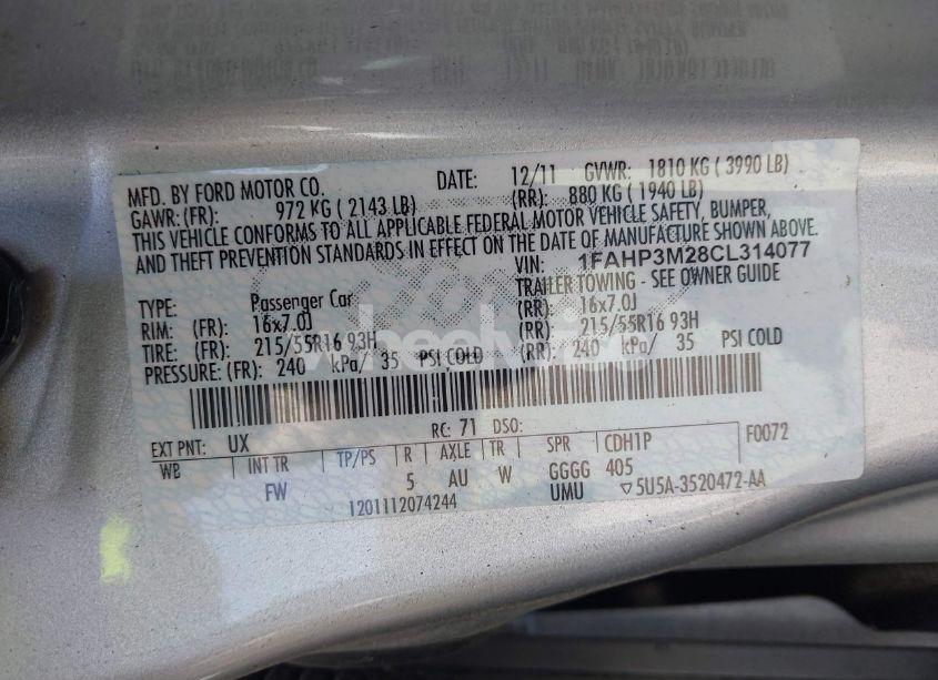 Photo 9 of 2012 Ford Focus SEL (VIN 1FAHP3M28CL314077)
