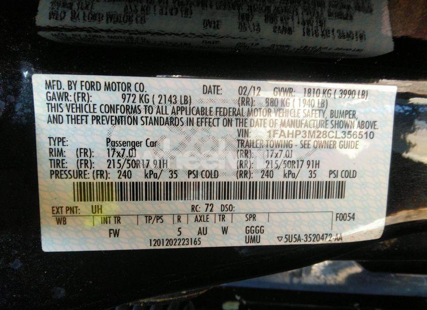 Photo 9 of 2012 Ford Focus SEL (VIN 1FAHP3M28CL356510)
