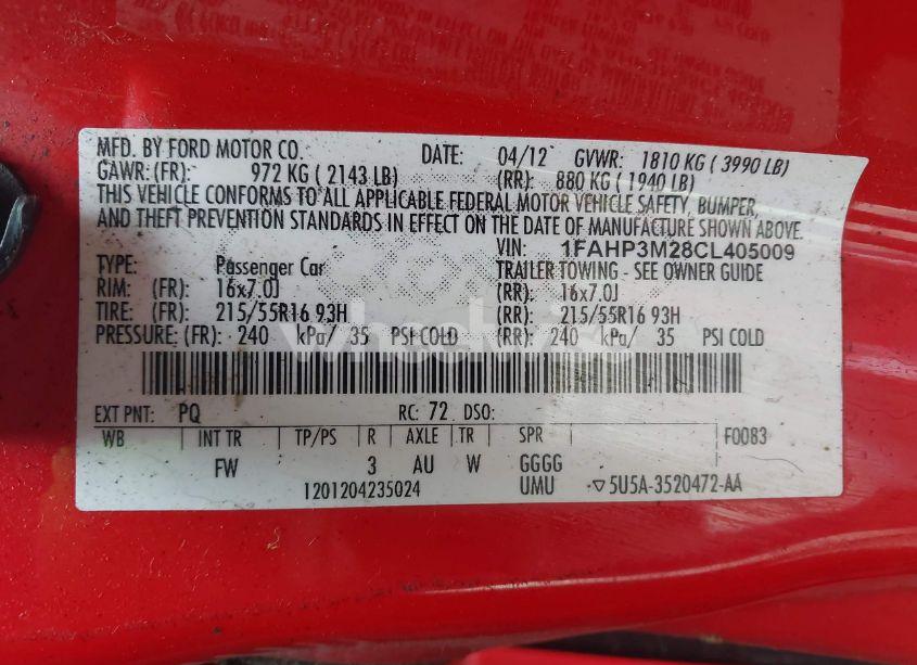 Photo 9 of 2012 Ford Focus SEL (VIN 1FAHP3M28CL405009)