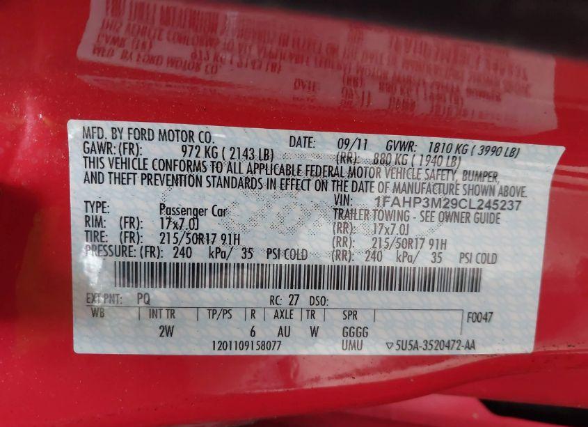 Photo 9 of 2012 Ford Focus SEL (VIN 1FAHP3M29CL245237)