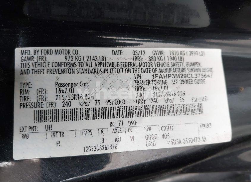 Photo 9 of 2012 Ford Focus SEL (VIN 1FAHP3M29CL375647)