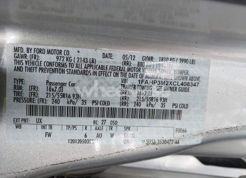 Photo 9 of 2012 Ford Focus SEL (VIN 1FAHP3M2XCL408347)