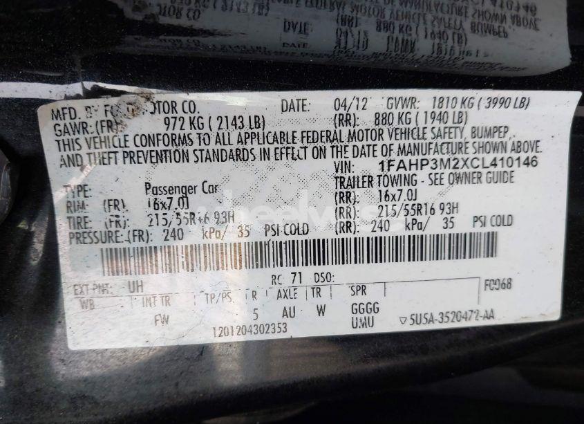 Photo 9 of 2012 Ford Focus SEL (VIN 1FAHP3M2XCL410146)