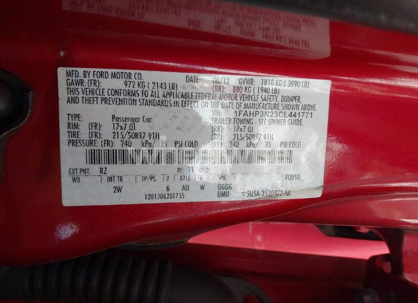 Photo 9 of 2012 Ford Focus TITANIUM (VIN 1FAHP3N23CL441771)