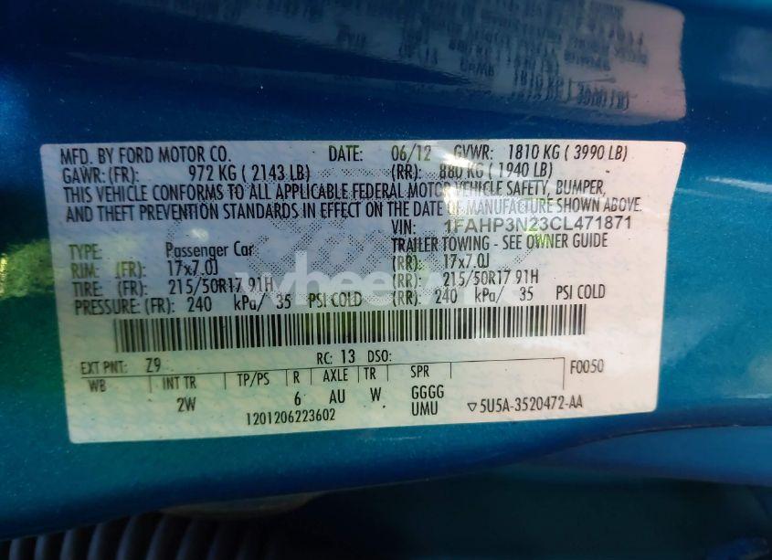 Photo 9 of 2012 Ford Focus TITANIUM (VIN 1FAHP3N23CL471871)